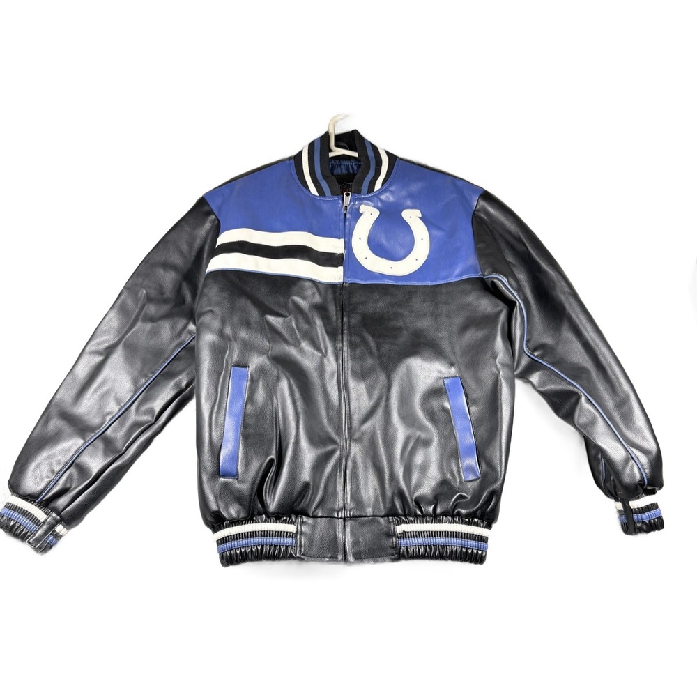 G-III Indianapolis Colts Jacket Mens S Black Faux Leather Varsity NFL